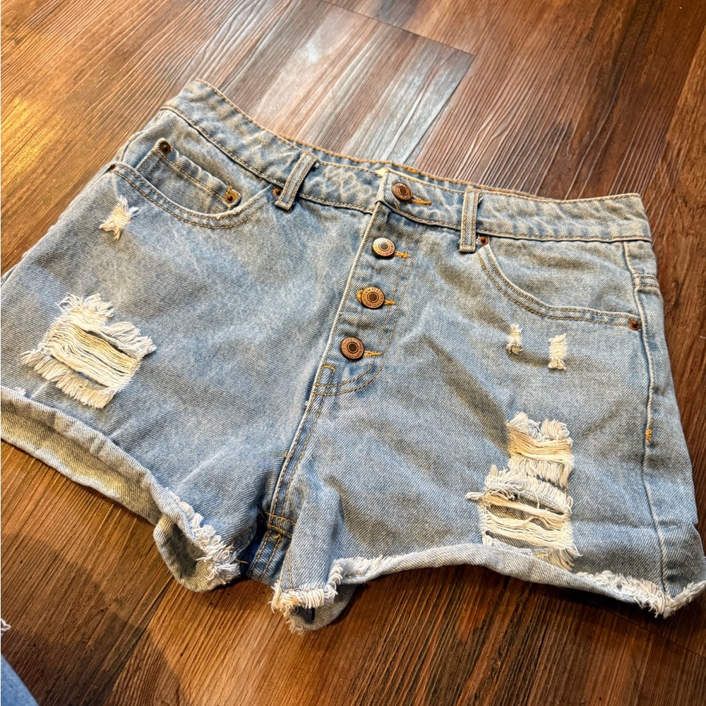 Forever 21 Light Blue Distressed Jean Shorts